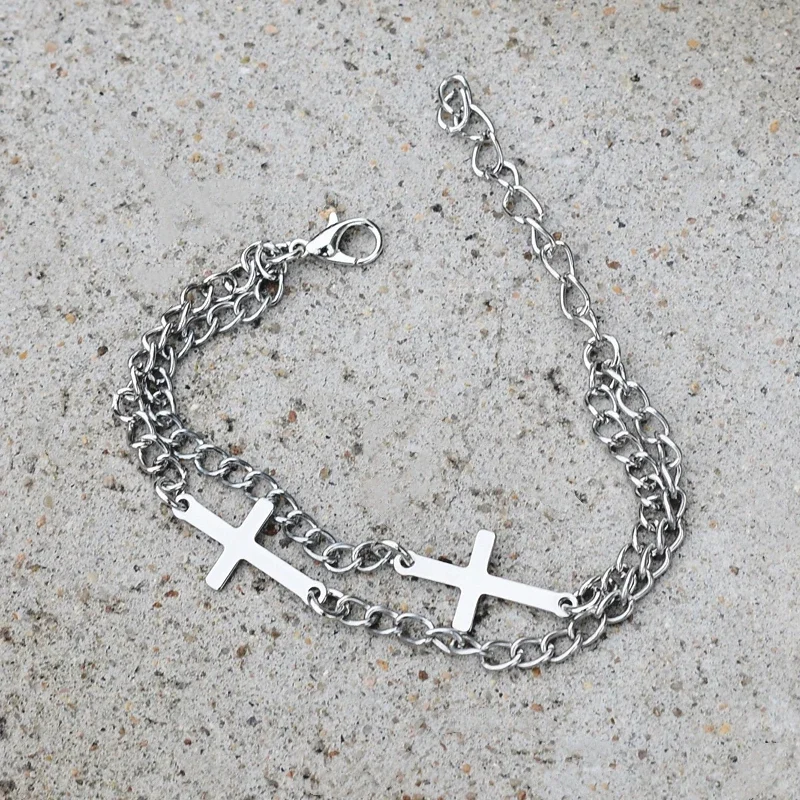 2024 New Stainless Steel Cross Cuban Chain Bracelet Set for Men Hip Hop Punk Snake Chain Bracelets Fashion Unisex Jewelry Gifts