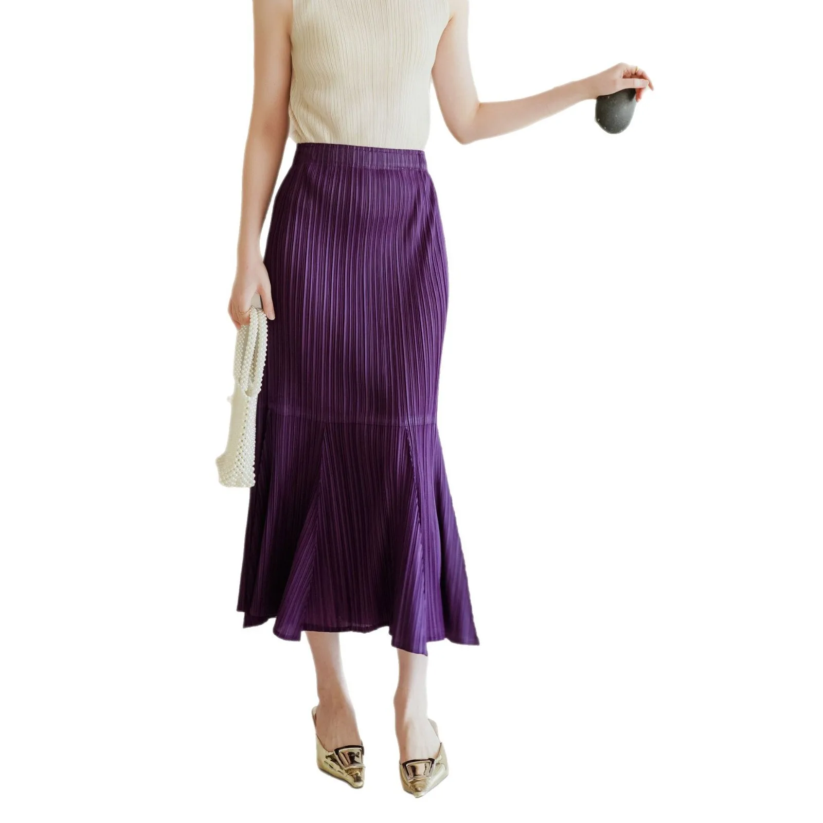 Spódnica Miyake, elegancka, plisowana, codzienna i uniwersalna, o kroju litery A, z zakładkami, spódnica typu rybka, nowy letni styl damski.