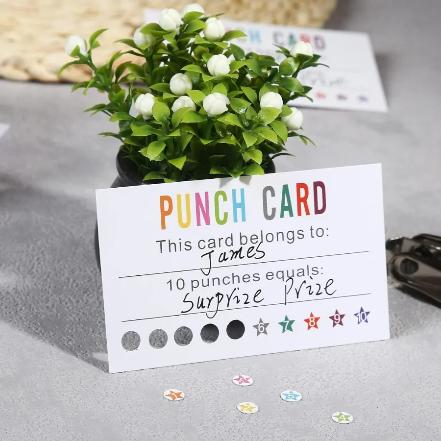 บัตรสะสมแต้มรางวัล แพ็ค 200 ใบ พร้อมที่เจาะรู รางวัลส่งเสริมพฤติกรรมสำหรับครู นักเรียน บ้าน ห้องเรียน โรงเรียน ธุรกิจ