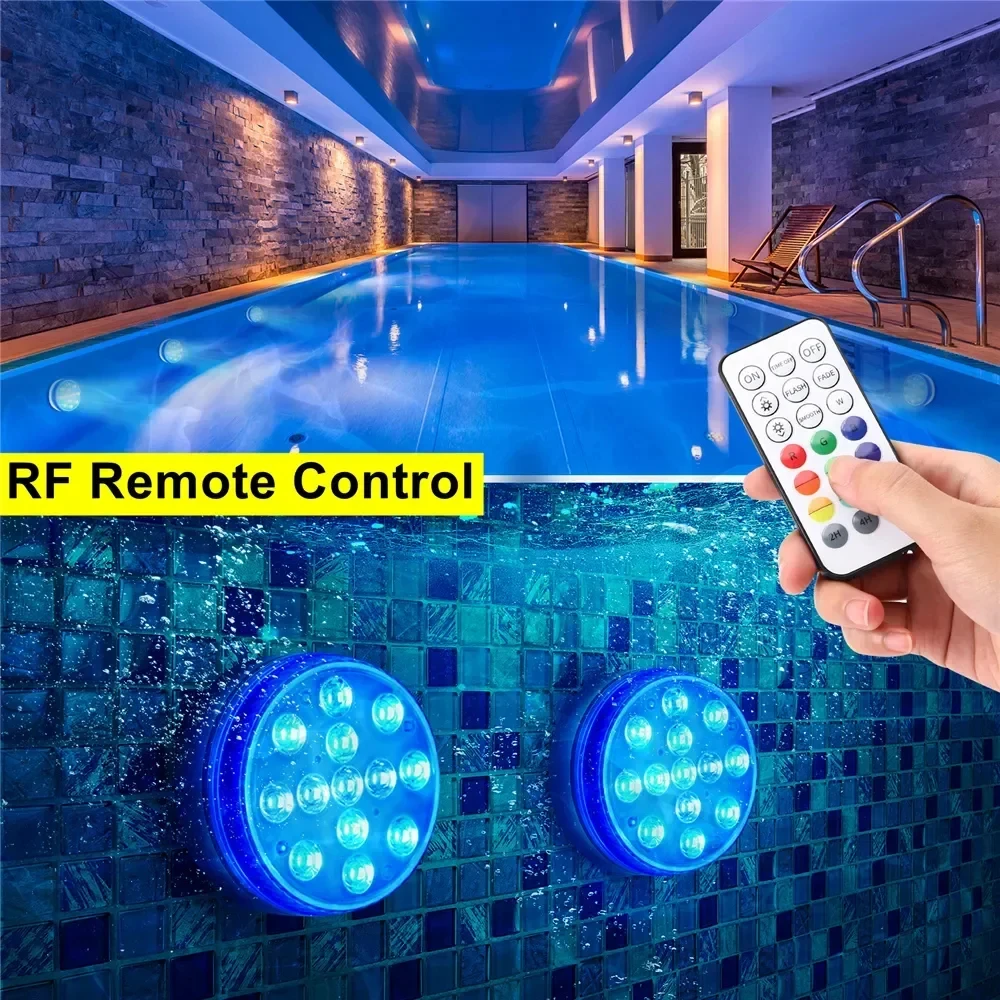 Submersible 13LEDs Lights Waterproof Underwater RGB with Remote Control Colour-Changing Light, Battery-Operated Flameless Lamps