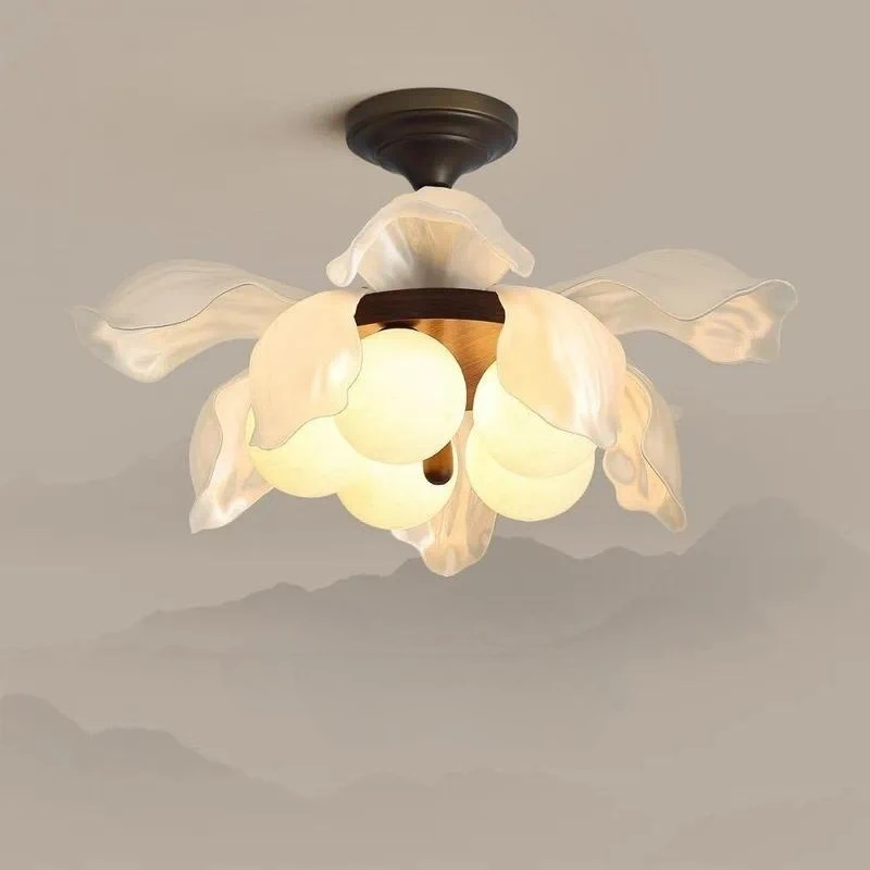 New Chinese Style Walnut Pattern Petal Ceiling Lamps Living Room Bedroom Study Full Spectrum Light Fixture Led Illumination CE