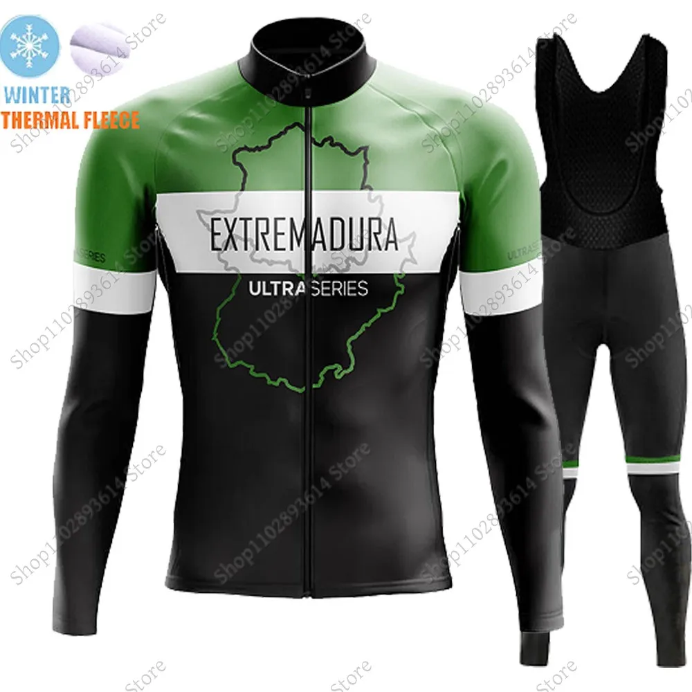 Winter 2024 Extremadura Team Cycling Jersey Set Men Long Sleeve Clothing Suit MTB Bike Road Pants Bib Maillot