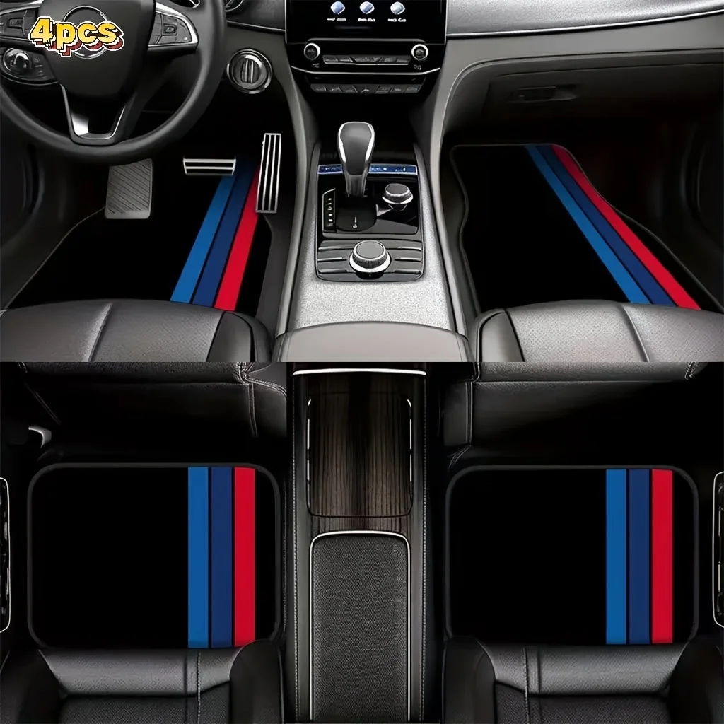 

4pcs Set Of Colorful Striped Pattern Car Floor Mats - Suitable For All Models - Easy To Clean Interior Accessories - Suitable Fo