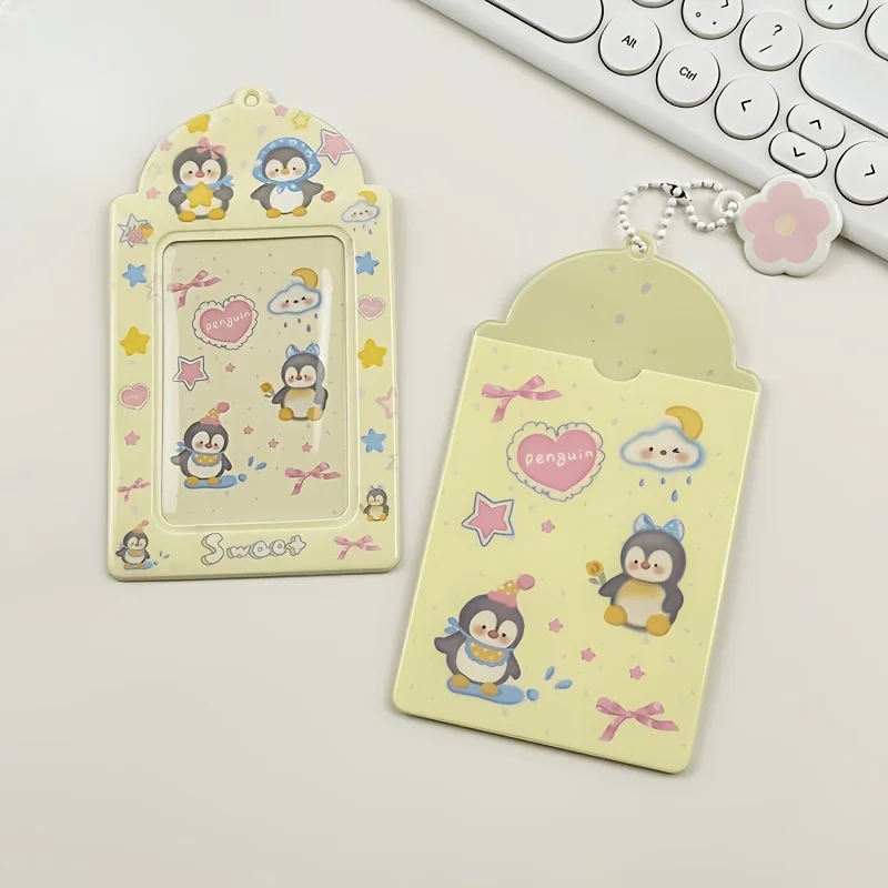 Cute Penguin Photocard Holder PVC ID Card Cover for 3 Inch Star Cards School Campus Access Card Protector