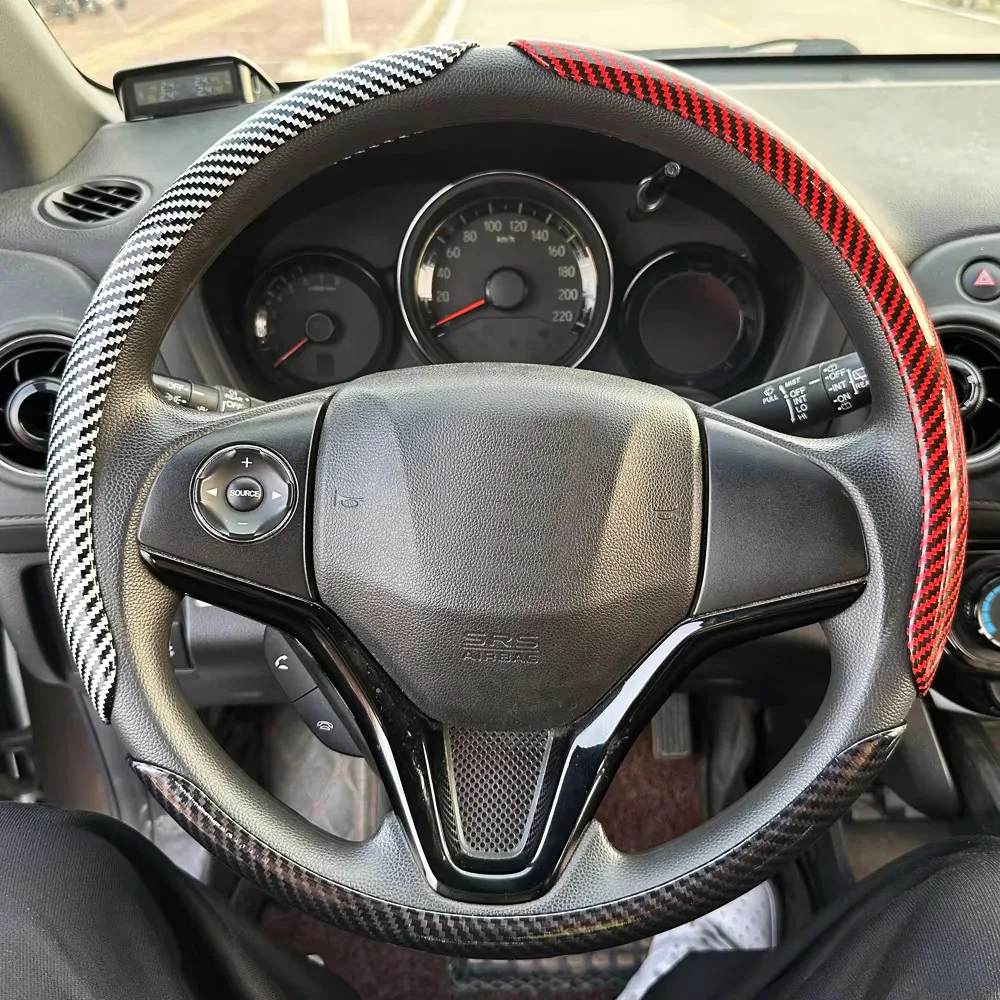 1PC DIY Car Steering Wheel Covers Booster Micro Fiber Leather Auto Interior Decorative Accessories Glossy Carbon Fiber Looking image 3