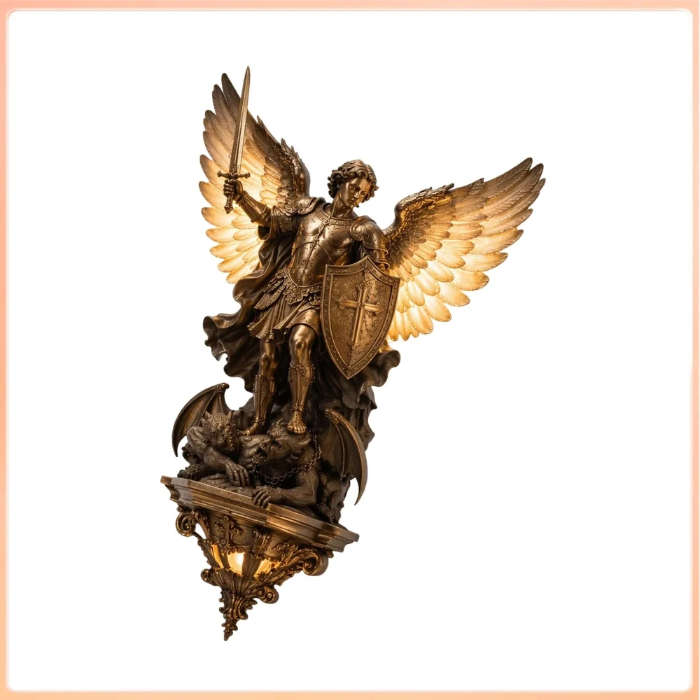 8inch/20cm Vintage Resin LED Wall Sconce Bronze Finish Modern Angel Gold Wall Lights (Battery Not Included) for Bedroom Living
