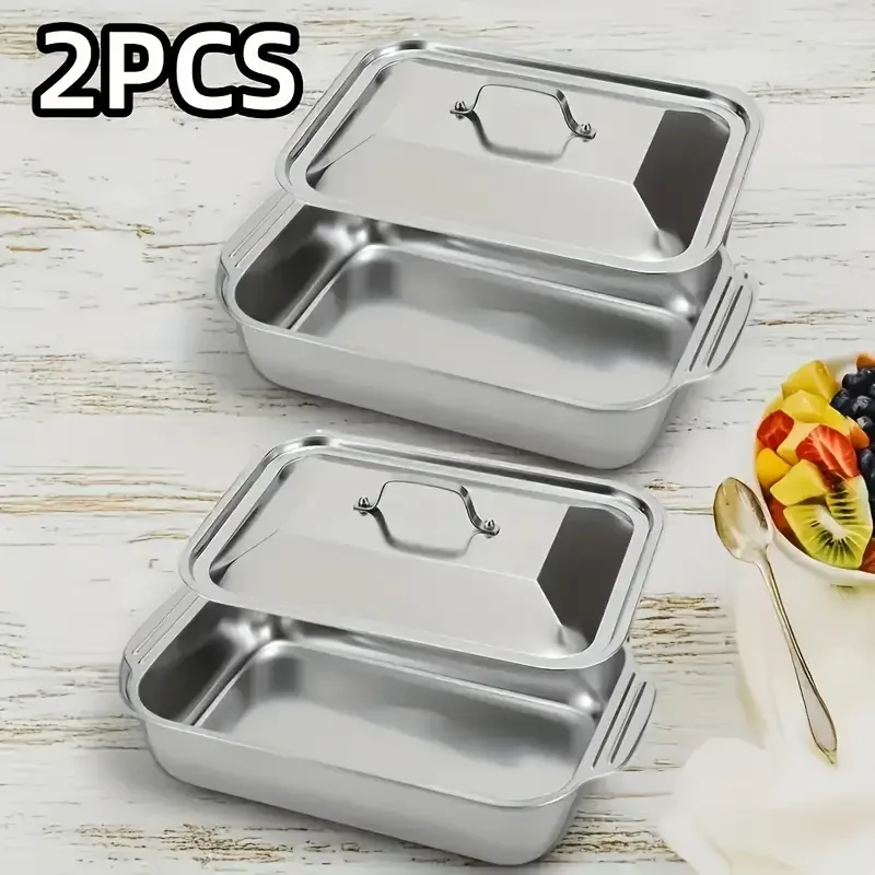 

2 формы для приготовления рыбы на гриле из нержавеющей стали с крышками — толстый квадратный противень с антипригарным покрытием, подходящий для приготовления на гриле и морепродуктов — идеально подходит