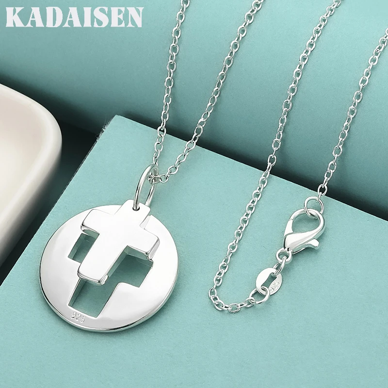 

925 Sterling Silver Round Cross 16/18/20/22/24/26/28/30 Inch Pendant Necklace For Women Wedding Party Fashion Jewelry