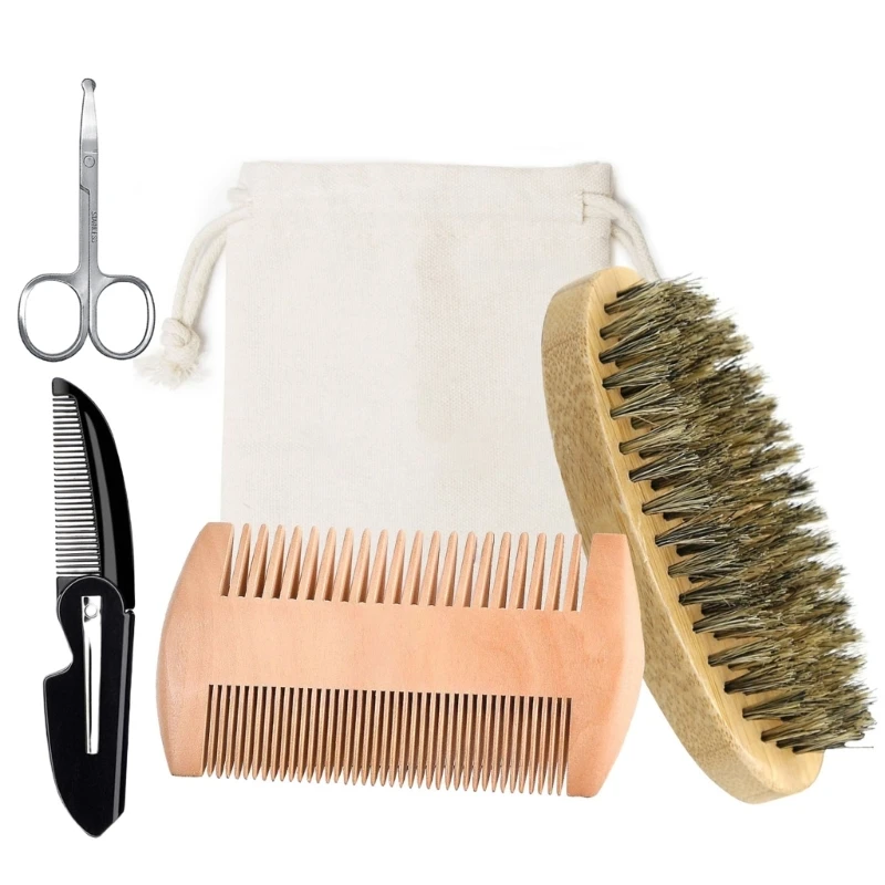 Practical Beard Maintenance Set For Men Precise Scissor Styling Brush Foldable Comb Beard Cared Tool Set