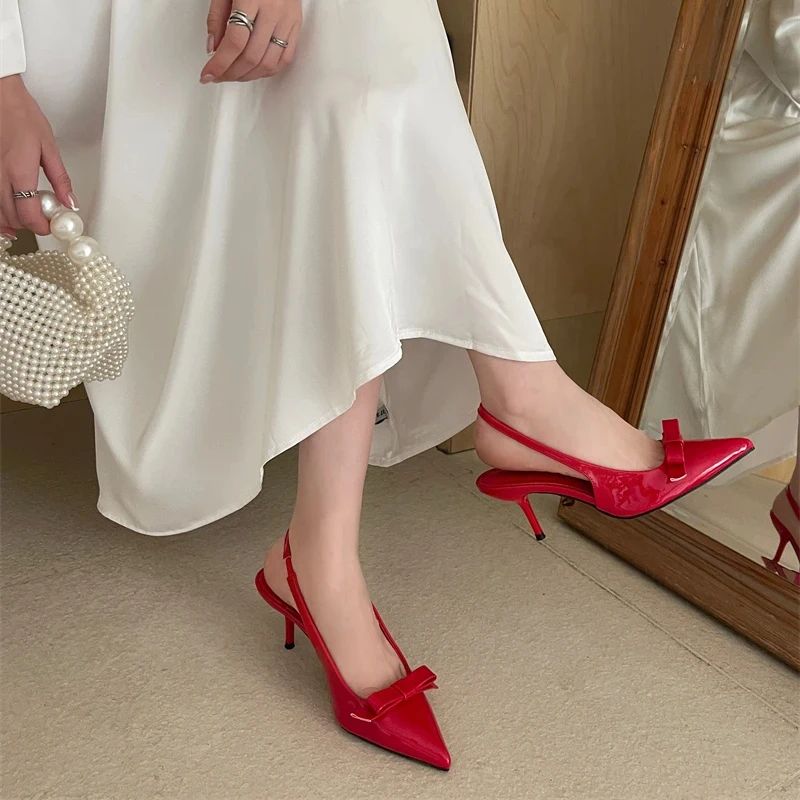 

sandalias de mujer verano 2025 High-heeled sandals Women's Fashion Pointy bow heels Party wedding sexy elegance