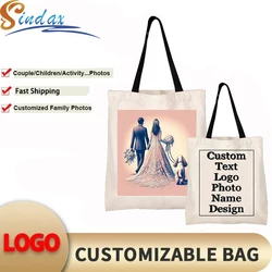 Personalized Lettering Canvas Bag DIY Customized Logo Women Tote Bag For Gift,Wedding, Birthday, Beach Custom Image Tote Bag