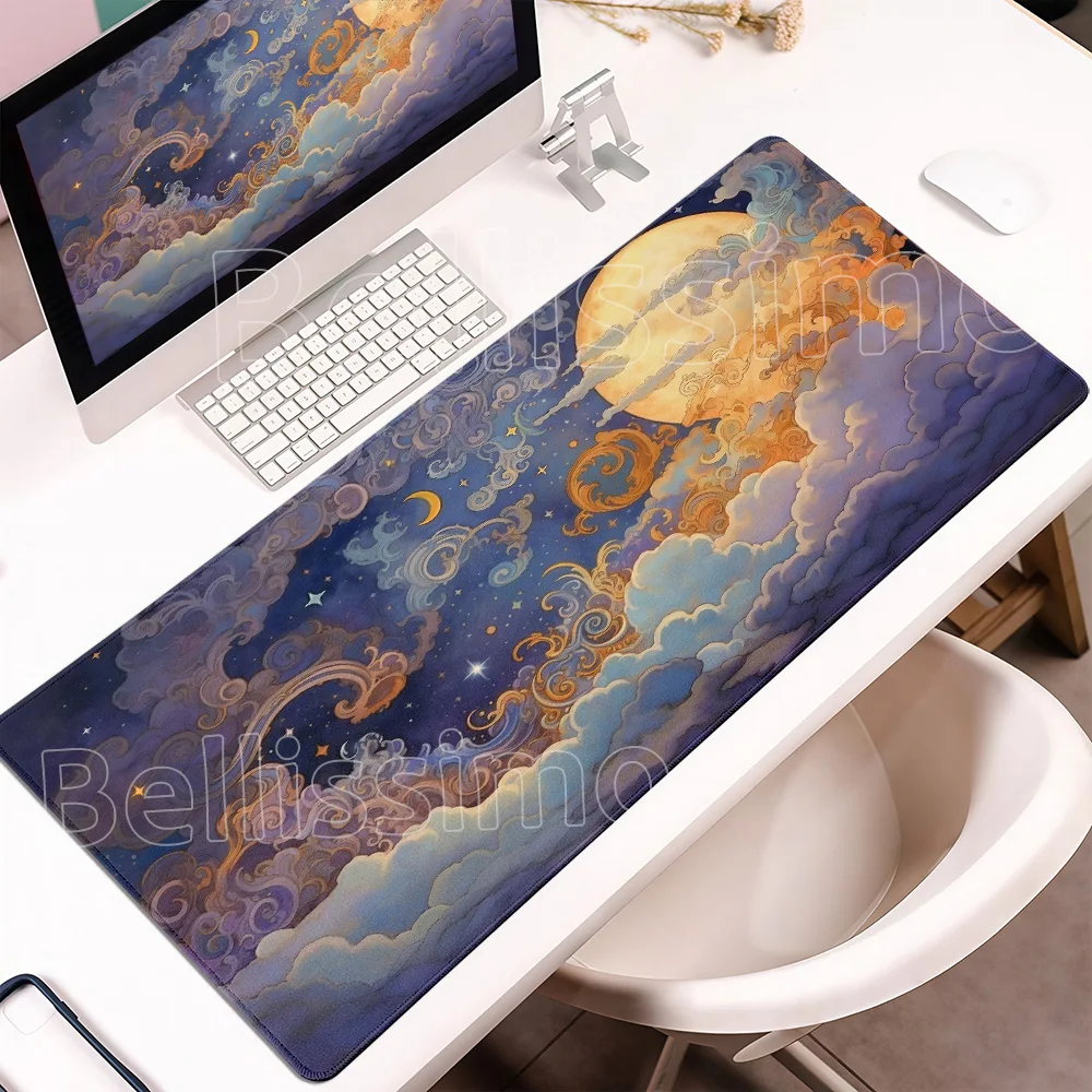 Moon And Starry Night XXL Mousepad Aesthetic Night Sky HD Gaming Desk Mad Rubber Anti-Slip Soft Keyboard Pad Office Accessories