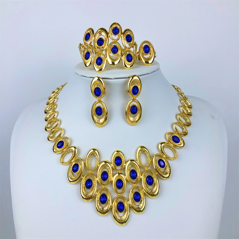 

ESALE Fashion Jewelry Sets Gold Color Necklace And Earrings For Women 4 Pieces Jewelry Set