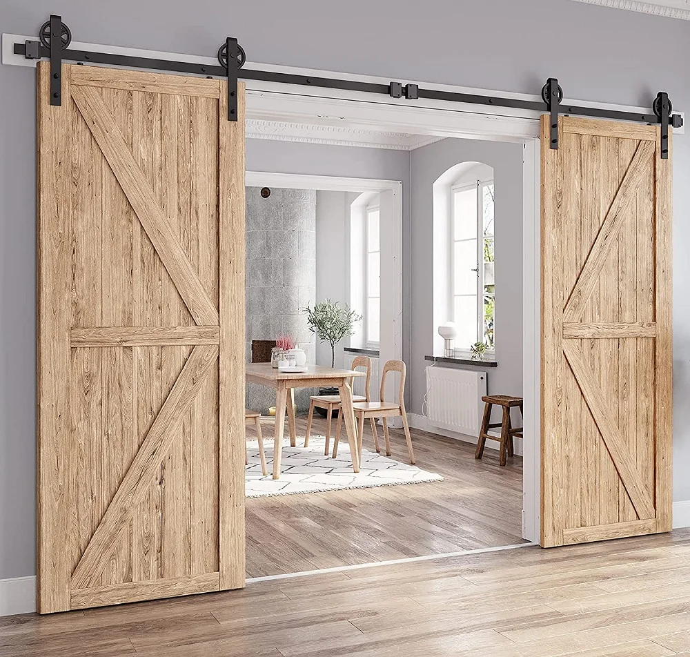 Imagem -02 - Jogo de Ferragem de Porta Deslizante Resistente do Celeiro com Grande-rolos 4-9.6ft Rolo de Aço Preto da Trilha Ajustado para a Porta Dobro Forma de j