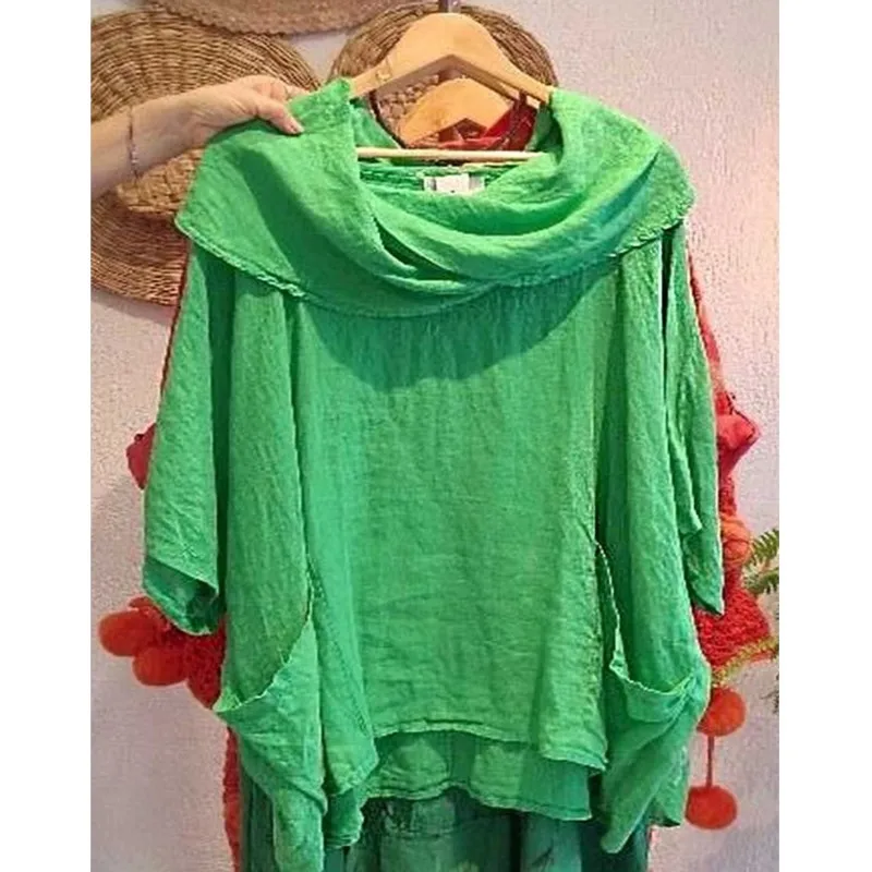 2025 nueva moda para mujer, blusa de gran tamaño con hombros descubiertos, Tops lisos con manga de murciélago, camisa holgada con dobladillo Irregular para vacaciones para mujer