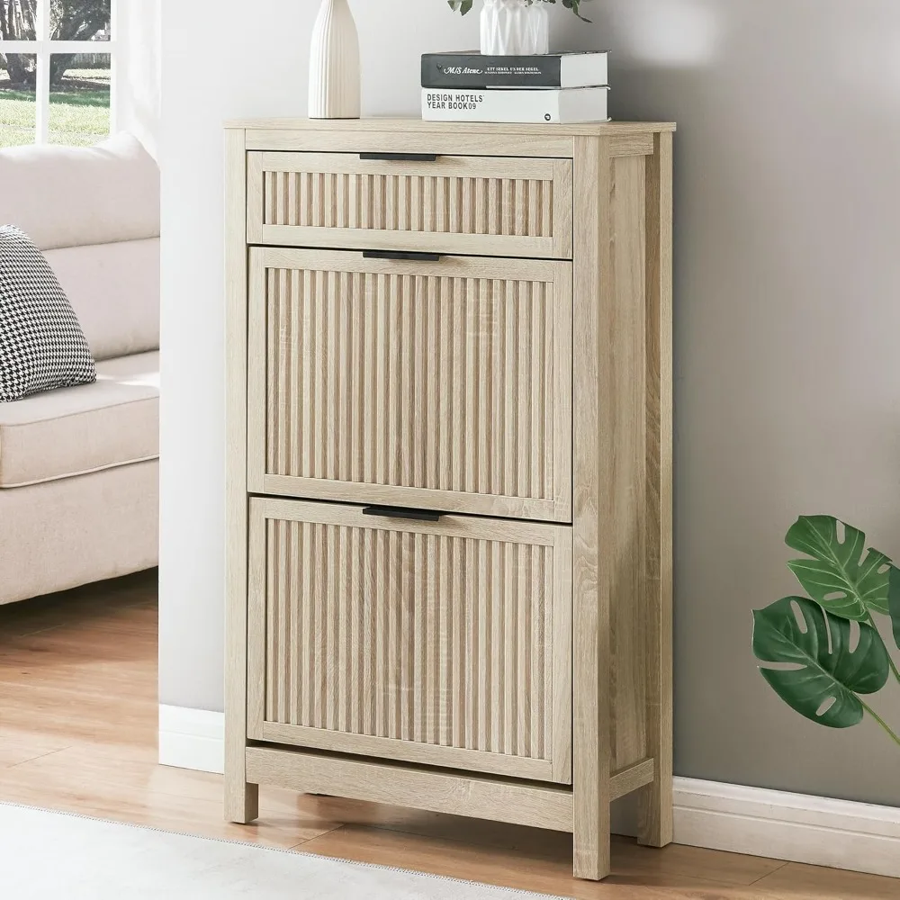 

Шкаф для хранения обуви с двумя откидными ящиками для прихожей, шкаф-органайзер для узкой обуви для входной двери, отдельно стоящий скрытый W