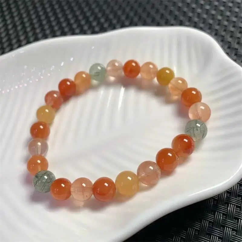 8MM Natural Colored Rabbit Hair Quartz Bracelet Stretch Polychrome Handmade Beads Healing Women Jewelry Gift 1PCS