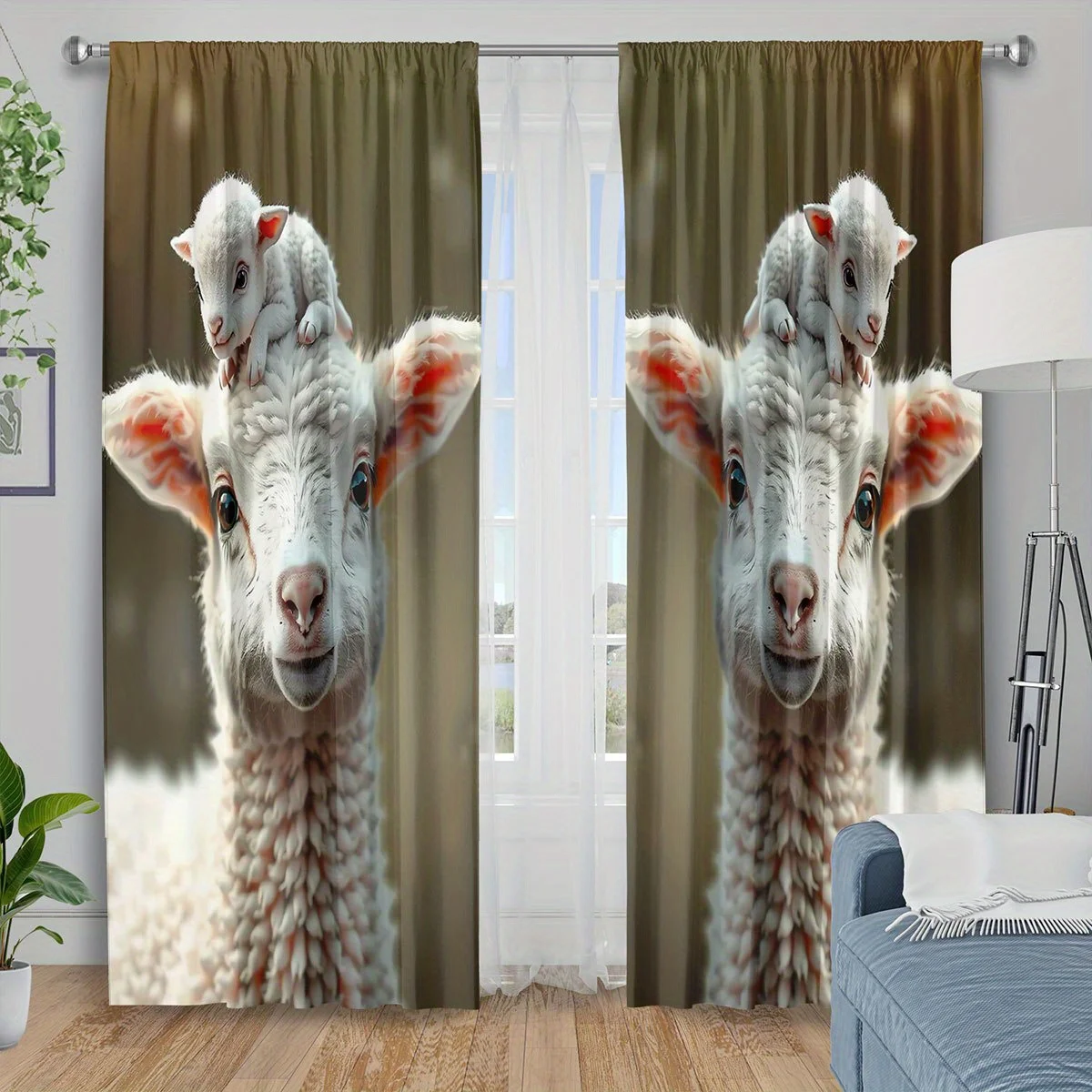 Two cute sheep patterns Print Drapes Room Darkening Window Curtains for Home Decor,Rod Pocket Blackout Curtains Bedroom