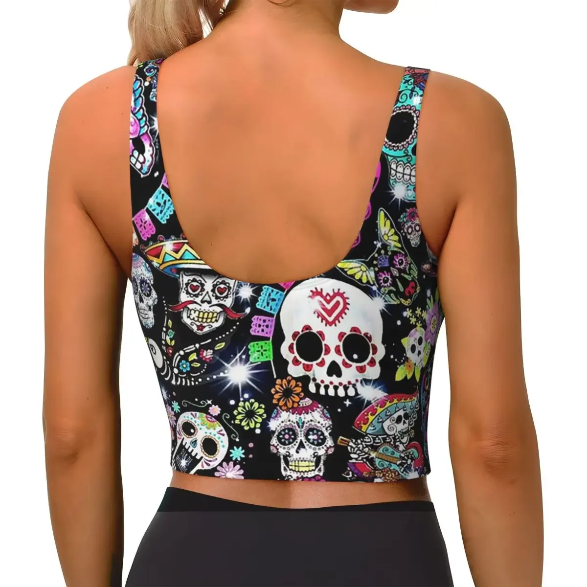 Custom Day Of The Dead Women Sports Bras High Impact Vest Gym Workout Yoga Crop Tank Top