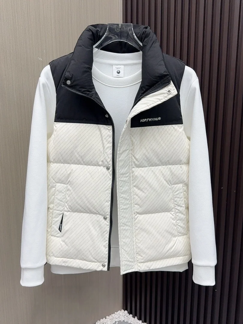 

High Quali Winter New Sle Faionable Warm Stand Collar Trendy Printed Letter down Jaet Vest Youth Loose Fit Zipper Clo...