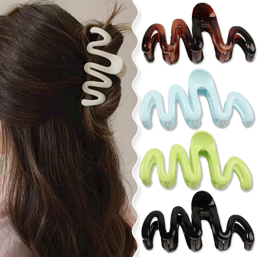 Fashion Wave shape Hair Clips Candy Color acrylic Hair Claw Clamps Large Shark Clips Geometric Barrettes Hair Accessories