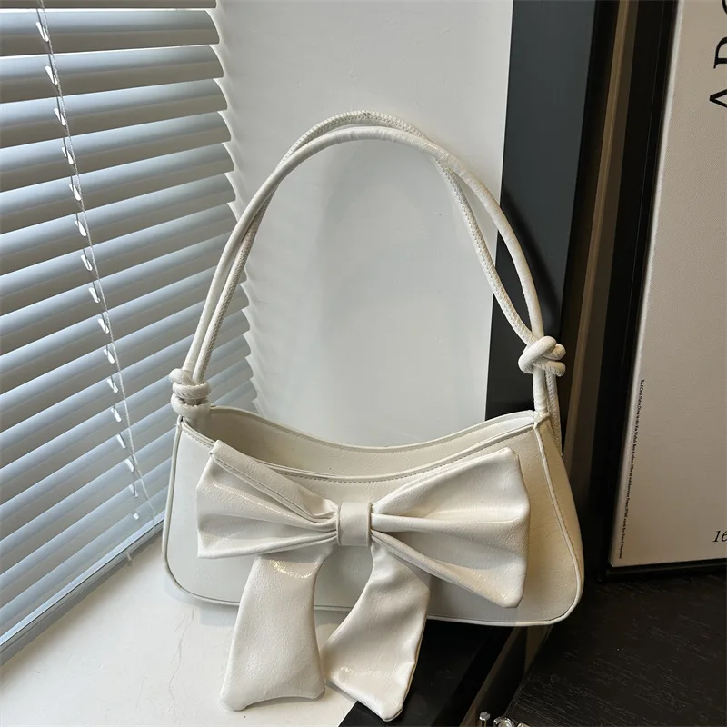 

​​2025 Cute Bow Shoulder Bag Small Niche Design Handbag for Girls Trendy Underarm Purse with Big Ribbon​