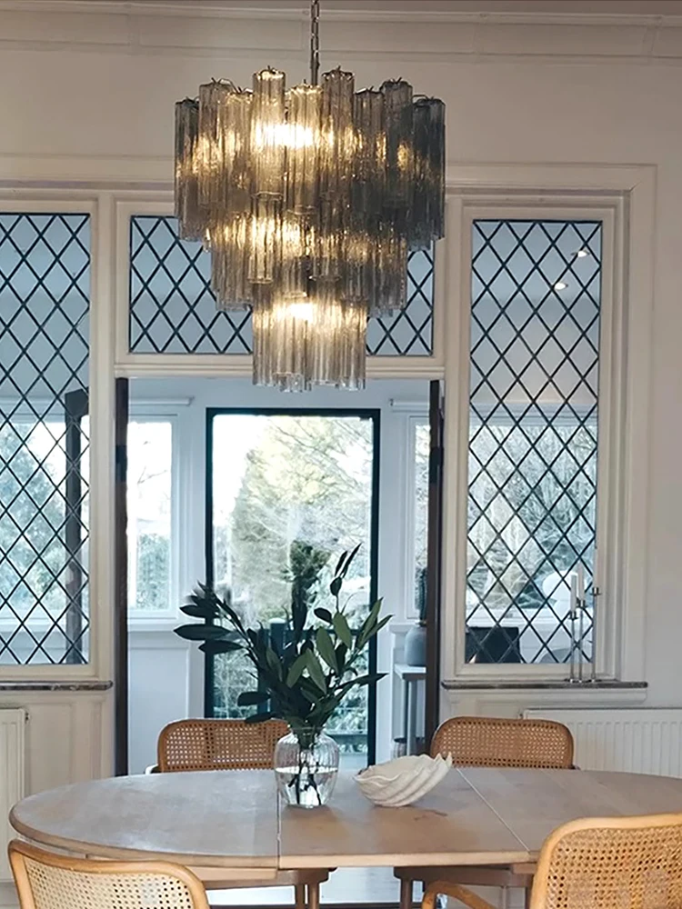 Murano Vintage Large High Glass Ceiling Trendy Pendant Led Lamp,Suspension Luminaire for Villa Duplex