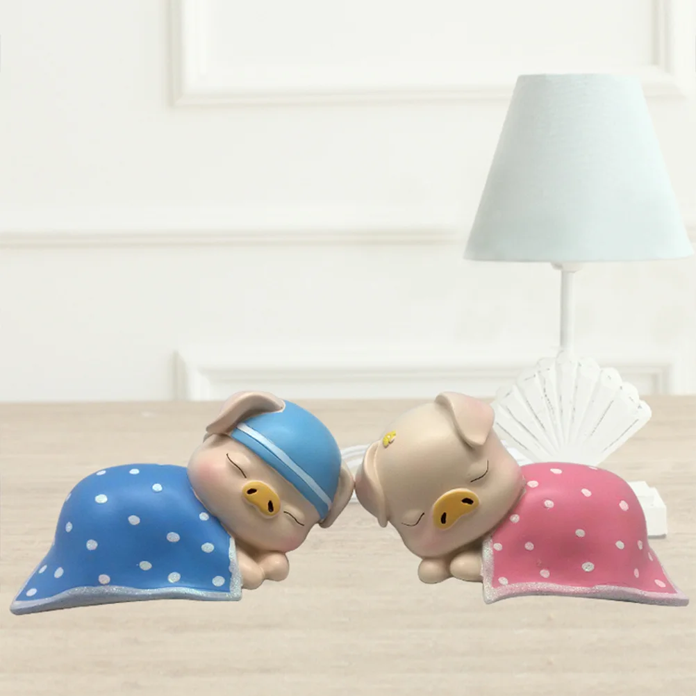 

1Pair Sleeping Pig Resin Cartoon Animal Craft Decoration Resin Pig Couple Decor Cake Topper Warm Room Ornament
