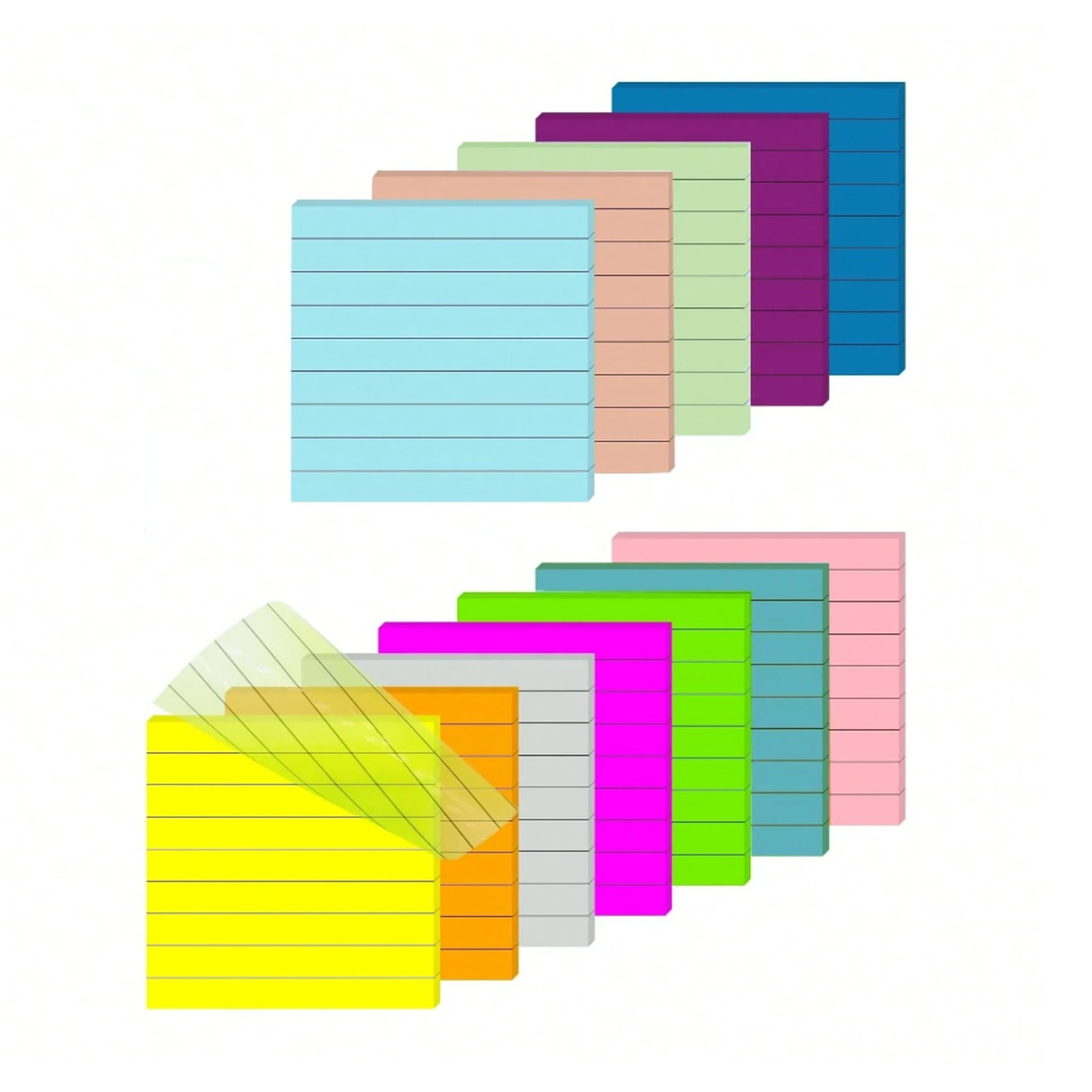 Lined Sticky Notes 7.6cm Multi‑Color Thick No Bleed Self‑Adhesive Memo Notepad Student Office Supplies Back‑to‑School Essential