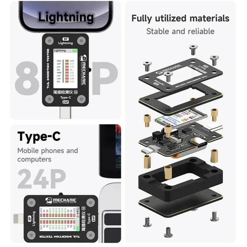 MECHANIC T824 SE Detector de Inserção Traseira Do Telefone Móvel, Display Digital, Detecção Inteligente Automática, Potência Atual de Cada Pin