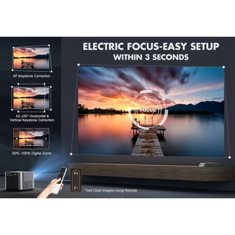 1080P Projector 4K Support, 800ANSI 5G WiFi Bluetooth Projector, Outdoor Projector with Full-Sealed Engine/