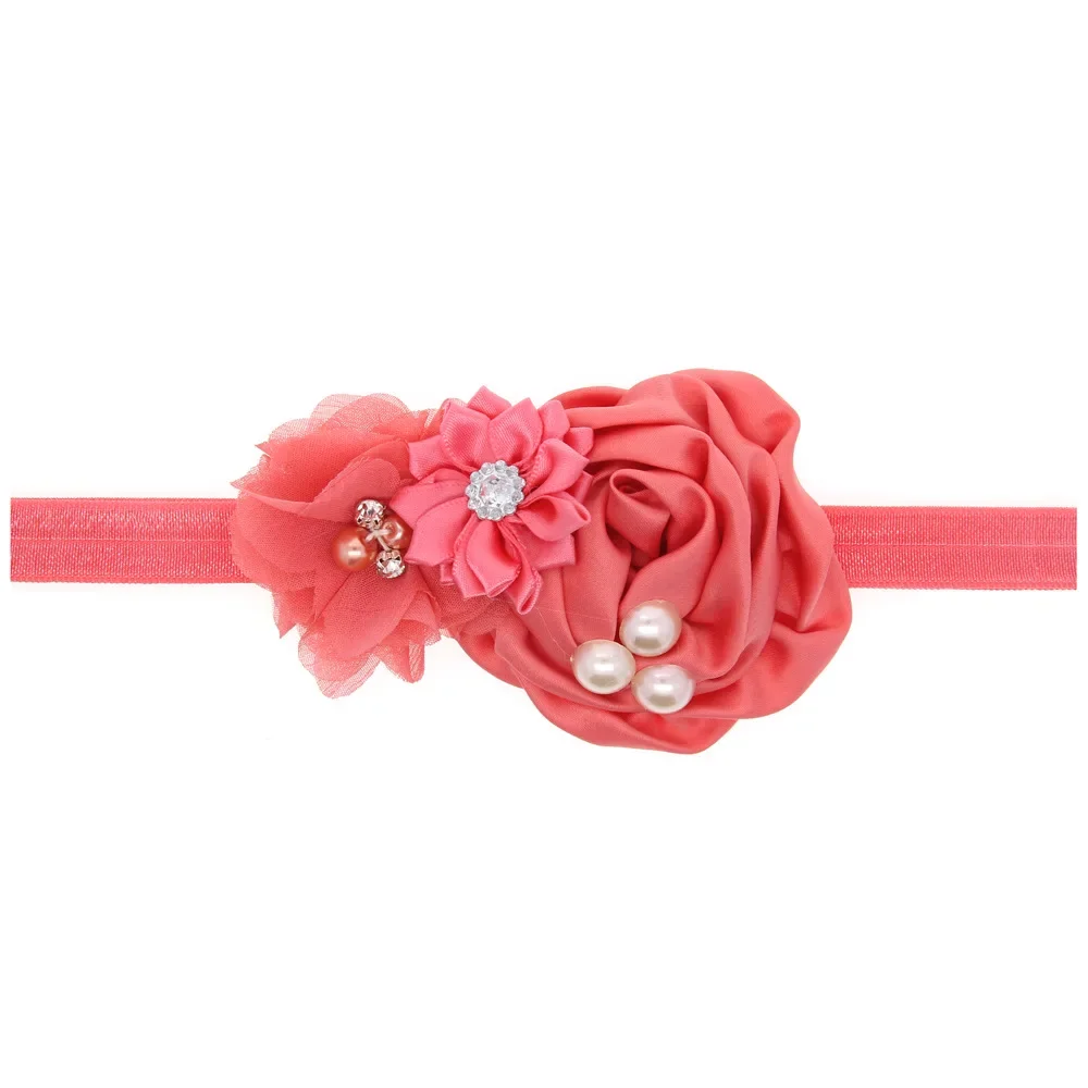 Yundfly Chic Newborn Baby Headband Ruffle Flower Crystals Elastic Headbands Kids Hairband Photography Props Gifts