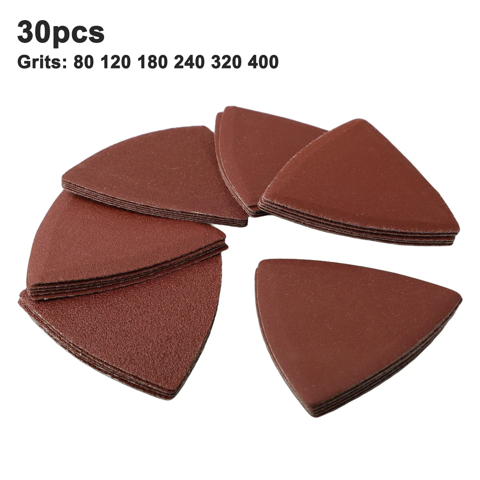 30pcs Triangle Sandpaper Sanding Disc Hook & Loop Oscillating Multi Tool Sanding Pad 320 400 Grit 80*80*80mm 120