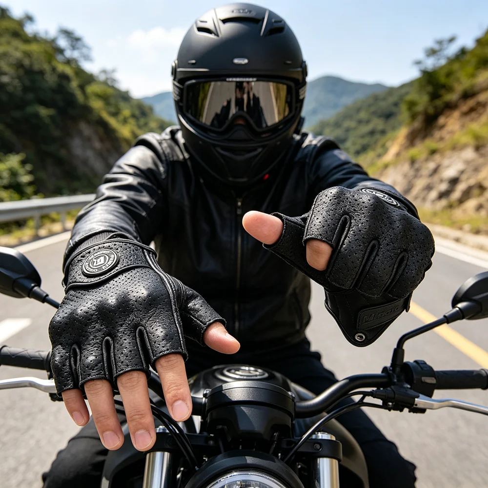 

Vintage Fingerless Motorcycle Cycling Gloves Motocross Motorcyclist Hard Shell Protection Accessories Items for Men Riding