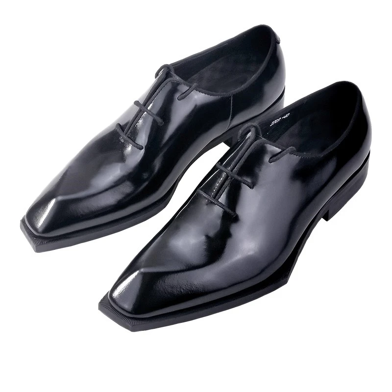 New British Business Causal Leather Shoes Men Glossy Black Gentleman Dress Oxford Shoes Male Genuine Leather Derby Shoes