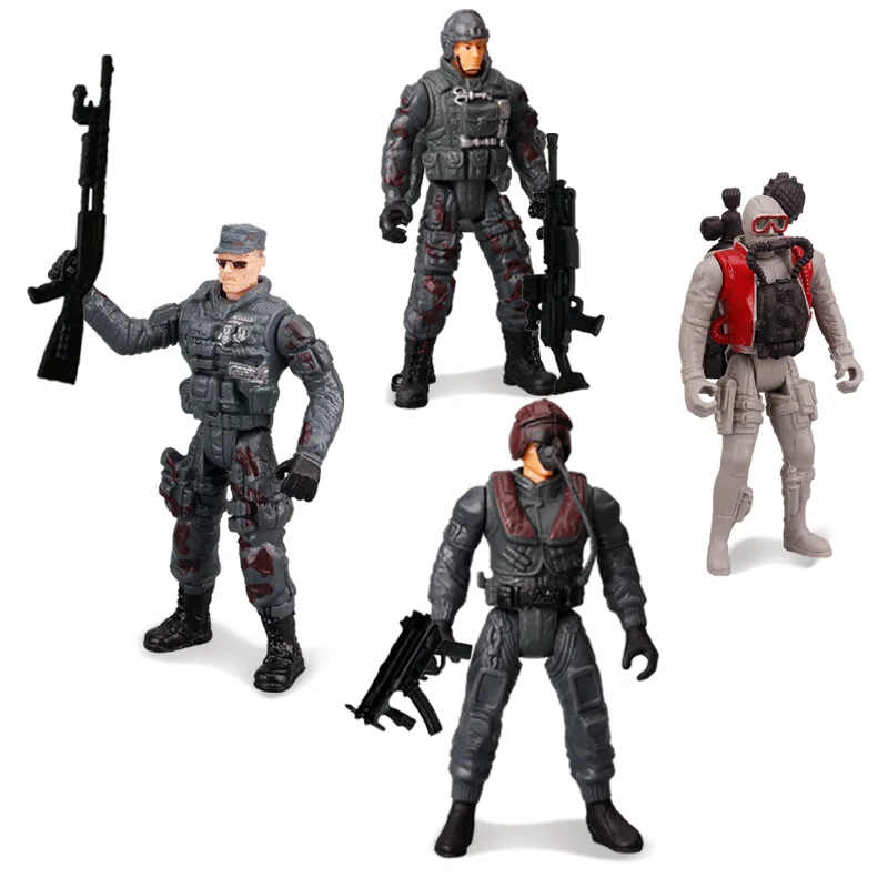 4Pcs Special Forces Swat Team Army Soldier Action Figures with Weapon Guns Part for Military Vehicle Bricks Collection Kids Toys