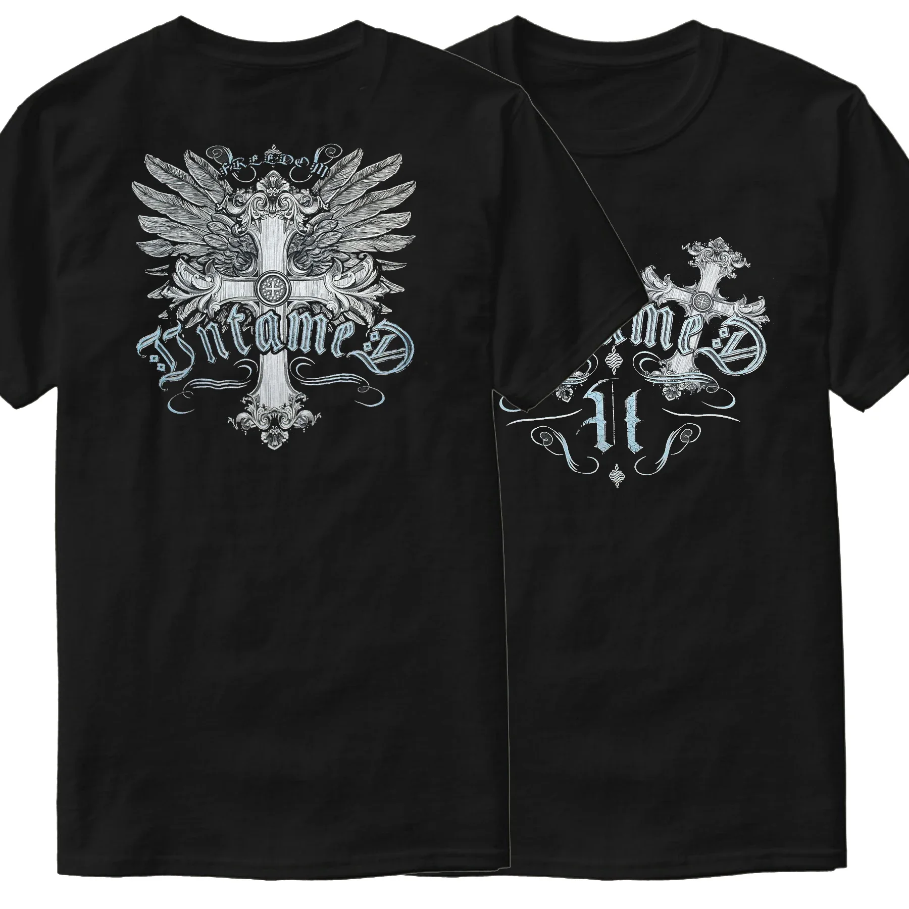 Hot Sale Cross Wiyh Wings Freedom T-Shirt New 100% Cotton Short Sleeve O-Neck Harajuku Casual Mens T-shirt Fashion Streetwear