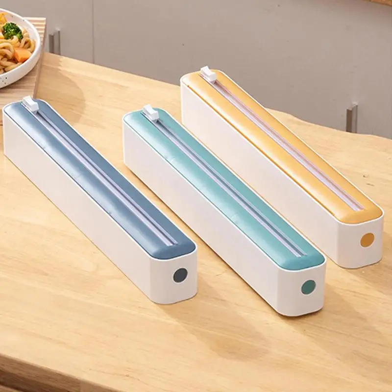 2-in-1 Cling Film Dispenser Kitchen Magnetic Home Adjustable Baking Paper Tin Cutter Storage Cutting Box Reusable Dispenser