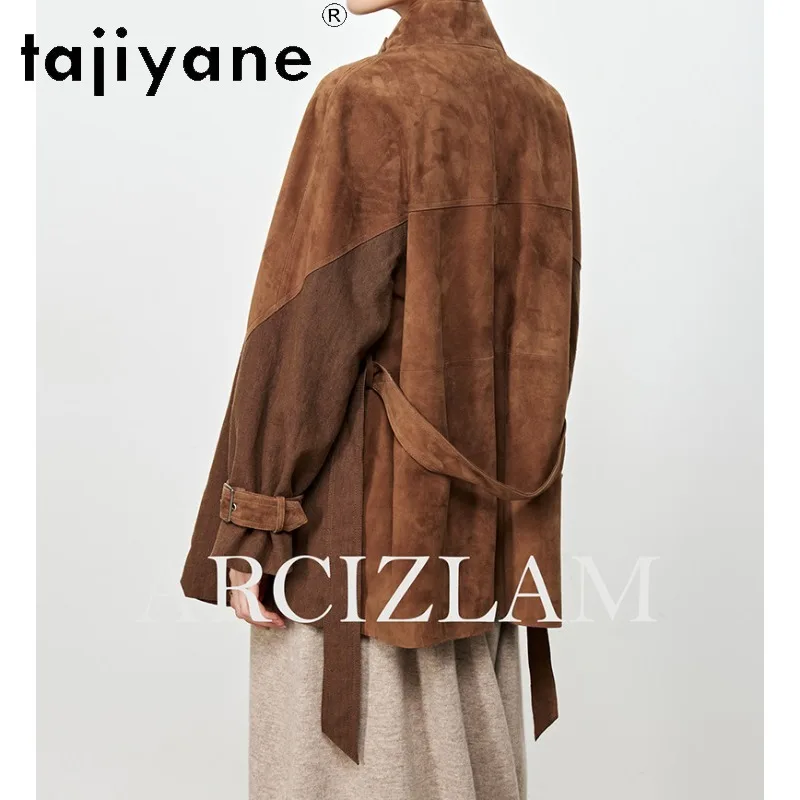 TAJIYANE Genuine Leather Jacket Woman Loose Leather Trench Coat Mixed Goatskin Suede Jackets for Woman Mid Length Outerwear 자켓
