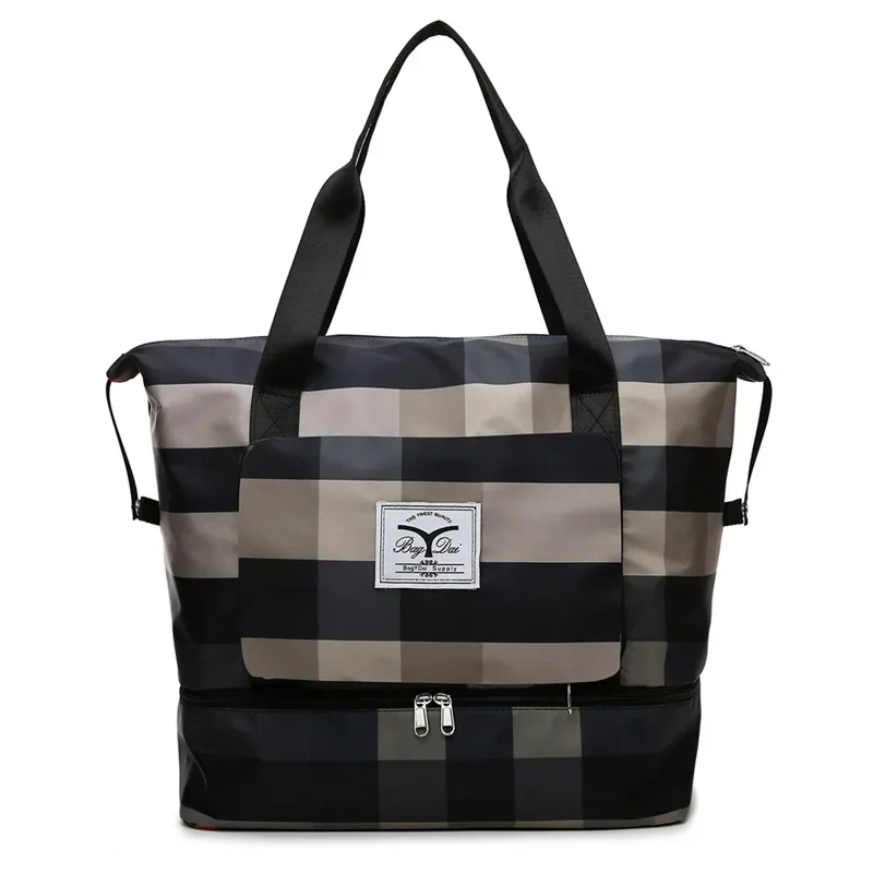 Travel Bag Dry and Wet Separation Fitness Bag Fashion Plaid Short-distance Hand Luggage Bag Lightweight Folding Storage 골프파우치