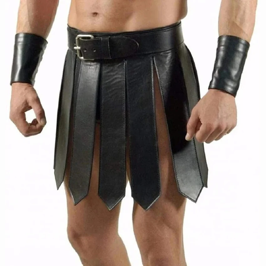 Ancient Roman Warrior Skirt Dress Leather Medieval Steampunk Viking Knight Europe Halloween Costumes for Man Bullfight Cosplay