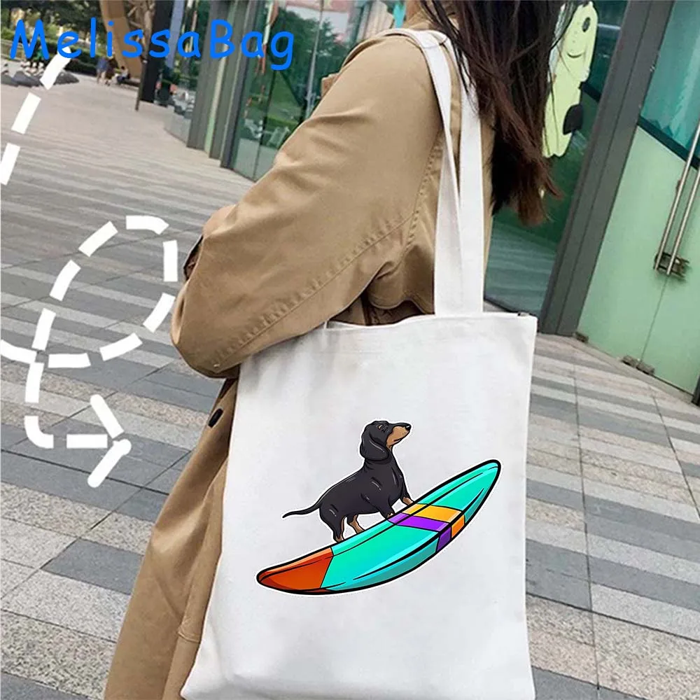 Love Long Smooth Tan Dachshund Sausage Dog Dachshunds Heart Gifts Women Canvas Shoulder Tote Bag Shopper Reusable Cotton Handbag