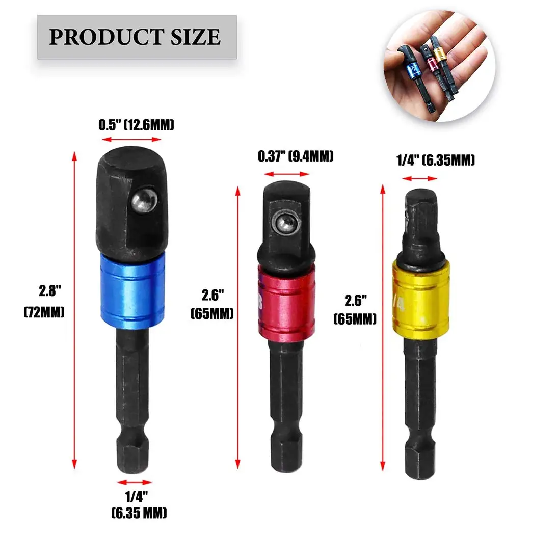 Black 105 ° Turning Screwdriver Joint Electric Drill Corner Socket Screwdriver Head 3PC Hexagonal Conversion Extension Tool Set