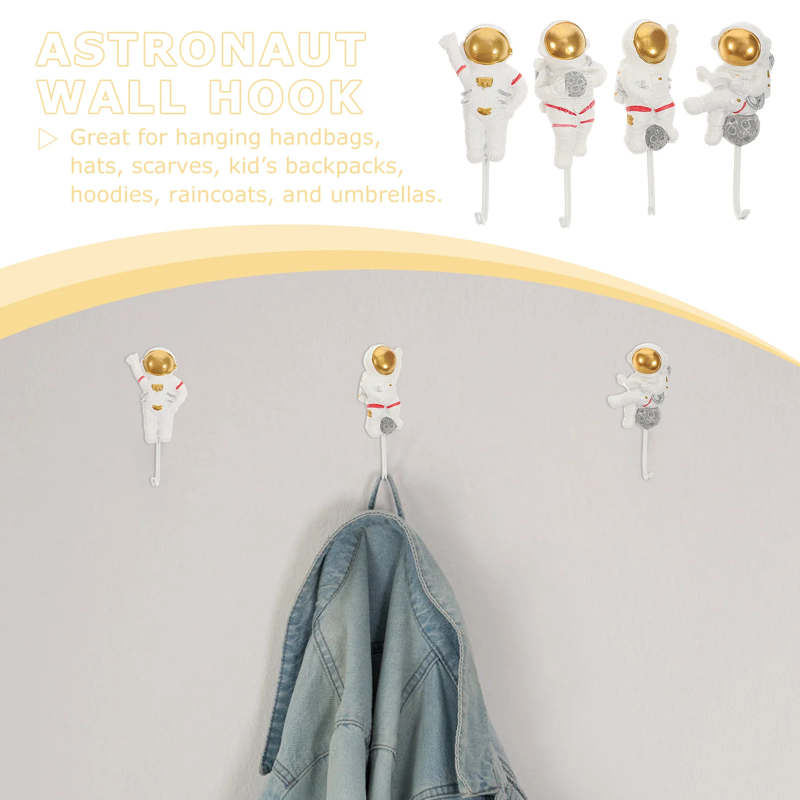 4 Pcs Astronaut Hook up Unique Chic Wall Wall-mounted Sticky Resin Multifunctional Clutter Organizer