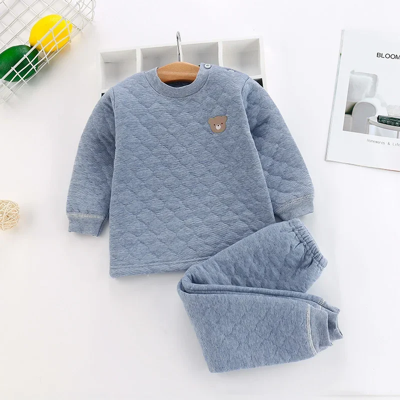 Kid Pajamas Set Boys Girls Cotton-padded Pjs Top and Pants Unisex 3 Layers To Keep Thick Warm Clothes Toddler Clothing Clothes