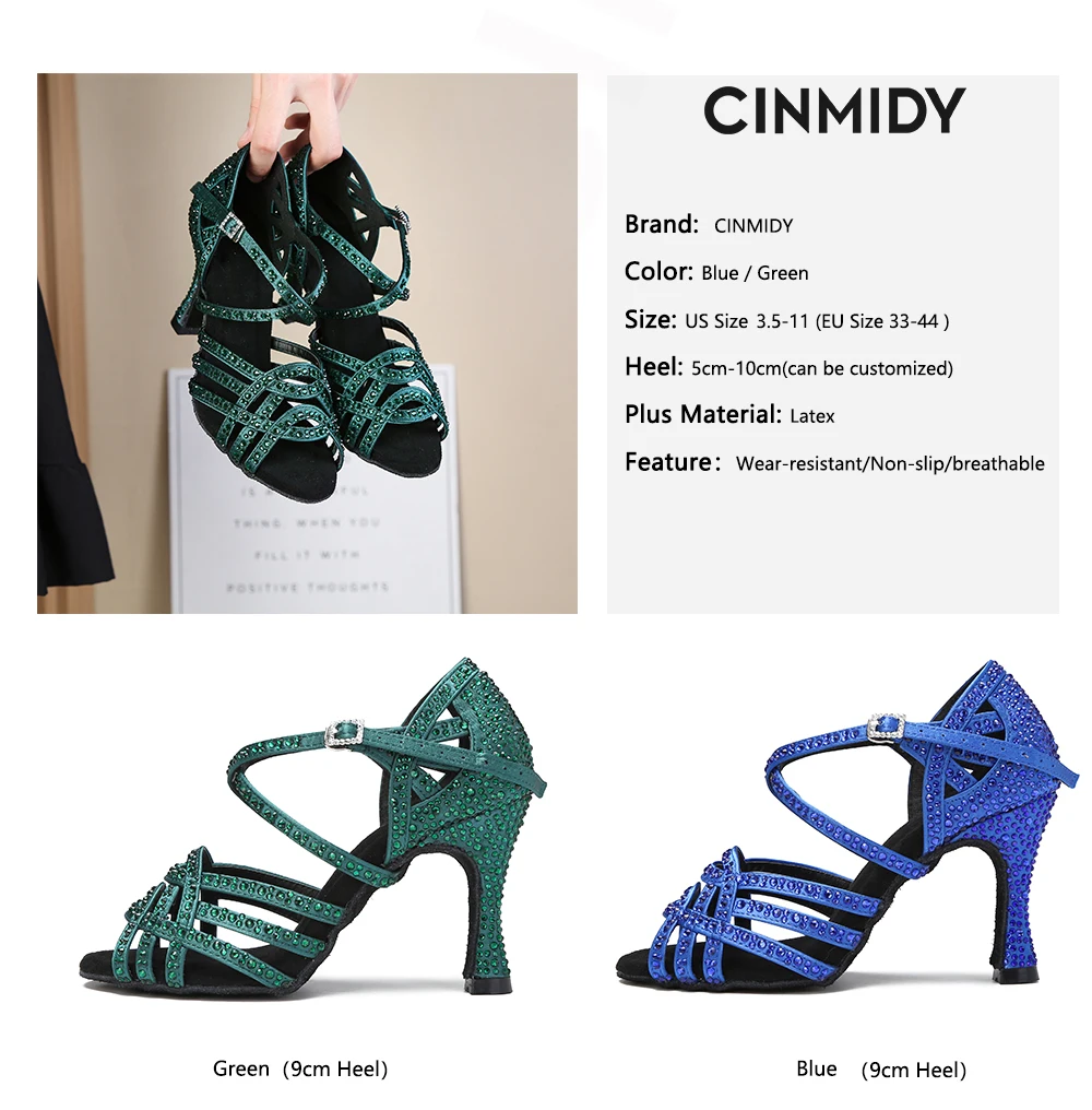 CINMIDY Blaue Lateinamerikanische Tanzschuhe, Damen-Ballsaal- und Party-Schuhe, weiche Sohle, Salsa-Performance-Schuhe zum Tanzen, Damen-Sandalen, Grün – Detail 4