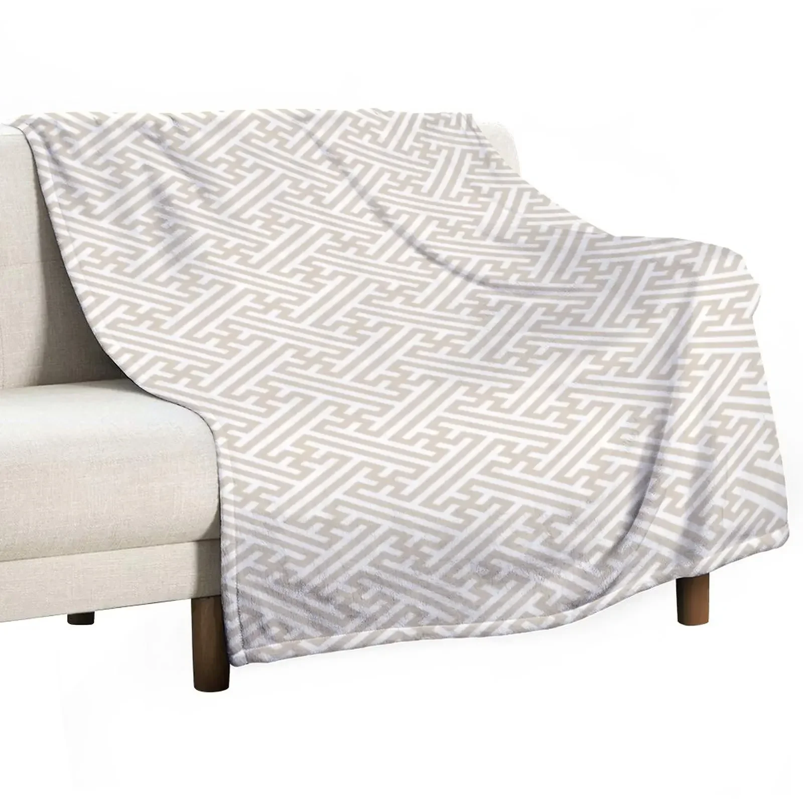 

Sayagata - Japanese Traditional Pattern - Ivory & White Throw Blanket for sofa For Baby Blankets