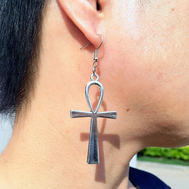 Vintage Traditional Egyptian Ankh Cross Pendant Earrings Life Symbol Flower Cross Pendant Earrings