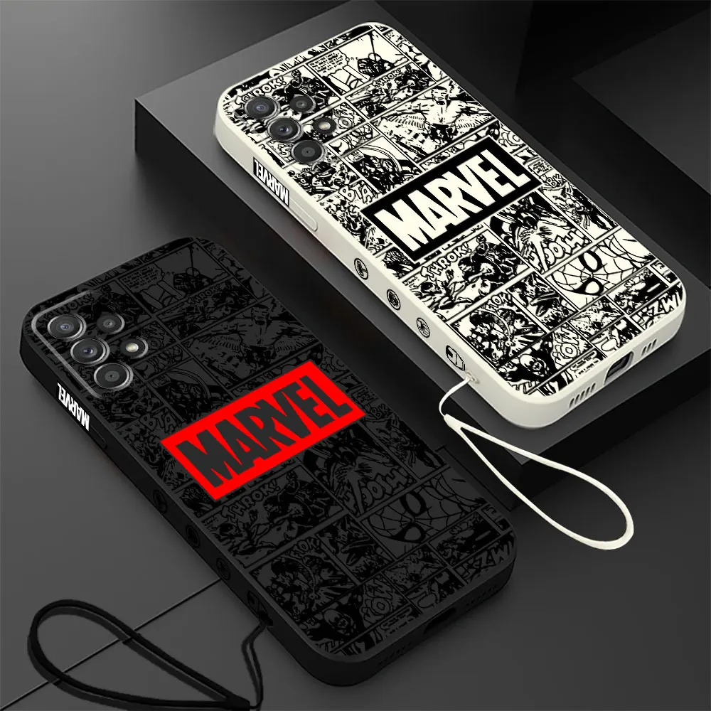 Square Liquid Cover Phone Case for Redmi Note 9T 7 10 10T 12S 11S 8 9S 9 10 Pro 5G 12 11 Pro Marvel superhero cartoon Silicone