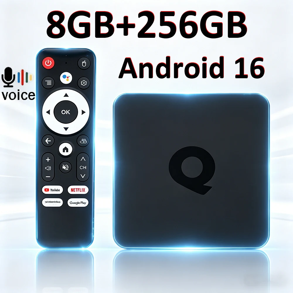 

Смарт ТВ-приставка Android 16 Q1 H313 Quad Core 8GB 256GB с поддержкой 5G Wi-Fi, 8K HD видео, BT5, голосового пульта ДУ и Google Media Player